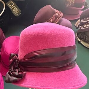 Chic Fuchsia Hat with Satin Ribbon by Designer